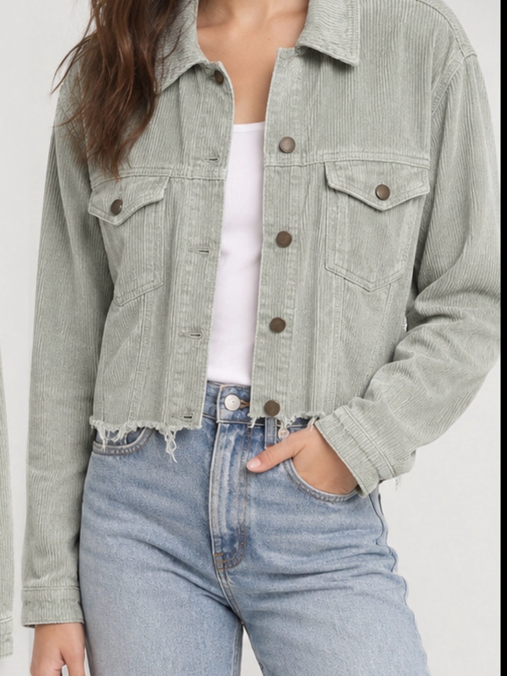 POL Sage Teal Green Corduroy Cropped Jacket Size S